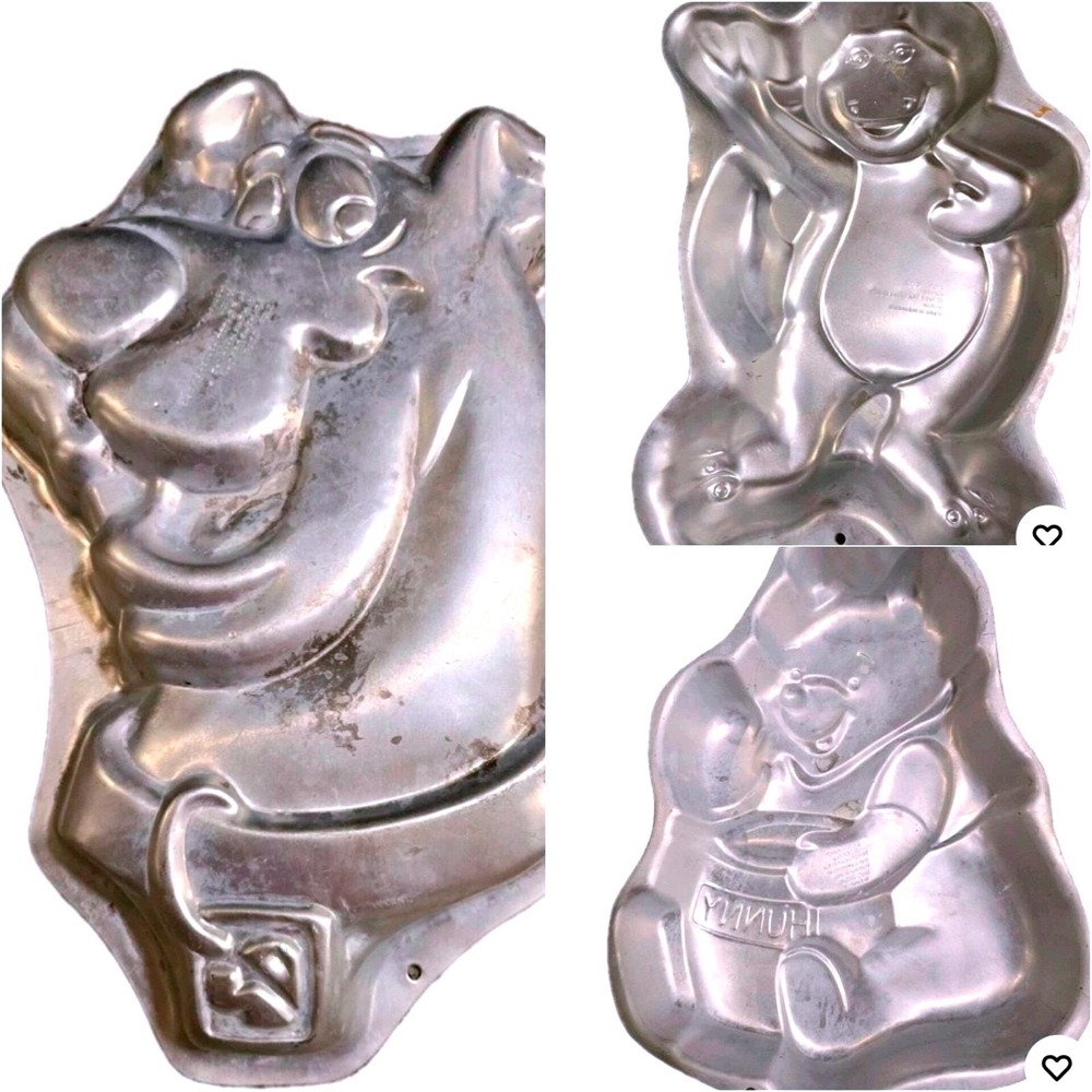 Vintage Wilton Scooby Doo Barney Winnie Pooh Cake Pan Lot of 3- 1990s‎ Aluminum